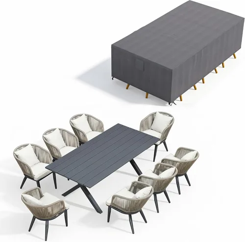 Vista 16 de PURPLE LEAF Juego de muebles para patio de 7 piezas, juego de mesa y sillas de mimbre para exteriores, marco rectangular de aluminio para jardín