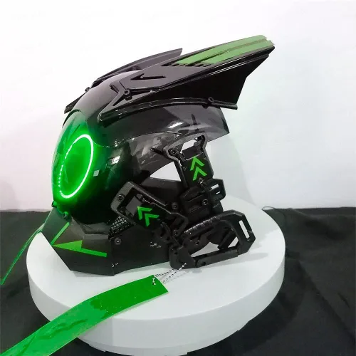 Vista 3 de JIANGLANY Cyberpunk - Máscara para adultos, máscara punk LED colorida para cosplay, ropa técnica de caballero, máscara futurista, casco de media cara