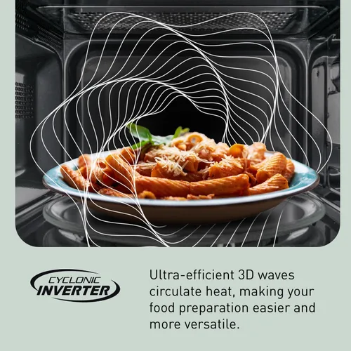 Vista 7 de Panasonic NN-SN75LW Horno de microondas Cyclonic Inverter para encimera 1250W de potencia con sensor de cocción Genius, 1.6 pies cúbicos, Blanco