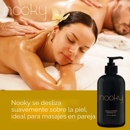 Vista 3 de Aceite de masaje de vainilla Nooky con aceite de coco fraccionado. 16 onzas