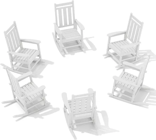Vista 26 de Mecedora de exterior KINGYES, Mecedoras de patio para todo clima para porche, Sillas mecedoras de exterior de HDPE con respaldo alto para adultos