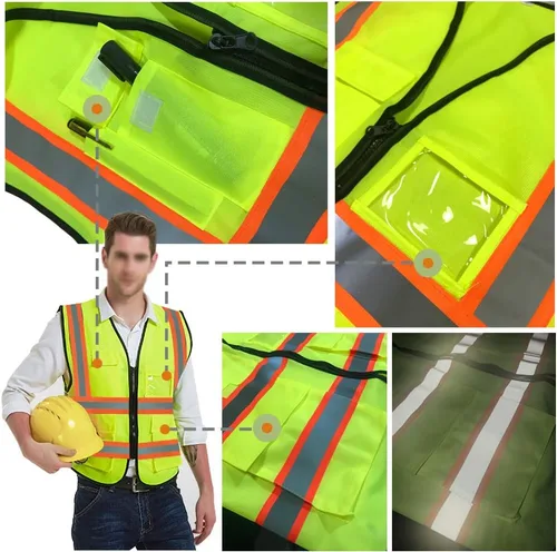 Vista 6 de Personalizar su texto/logotipo/imagen chaleco de seguridad de alta visibilidad ropa de trabajo de protección con tiras reflectantes