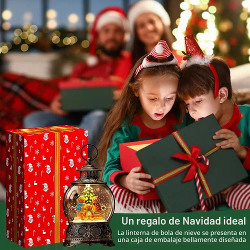 Vista 6 de Linterna de globo de nieve de Navidad con agua con escena de jengibre, funciona con batería o USB, luz musical iluminada, decoración festiva