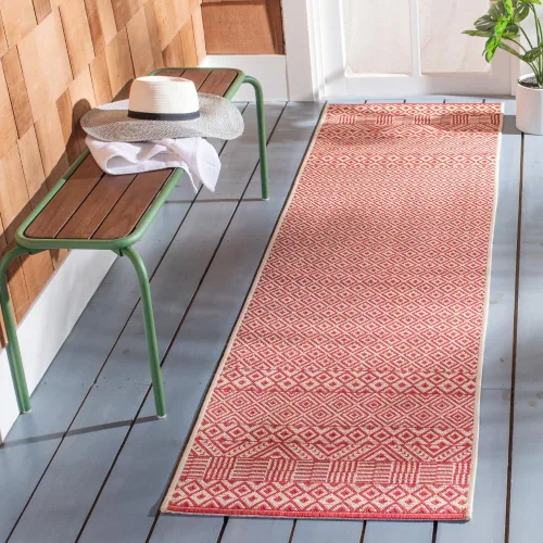 Vista 8 de SAFAVIEH Alfombra lavable para exteriores, colección Courtyard de 2.3 x 6.7 pies, beige y azul aguamarina, no desprende pelusa y es fácil