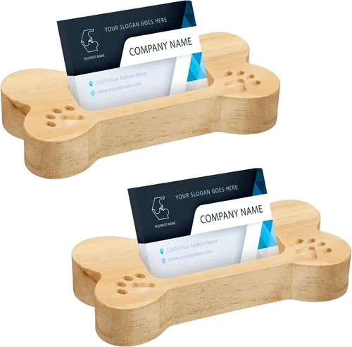 Vista 8 de 2 tarjeteros de presentación para perros, escritorio de madera, soporte para tarjetas de hueso de perro, estampado de patas de mascotas, organizador