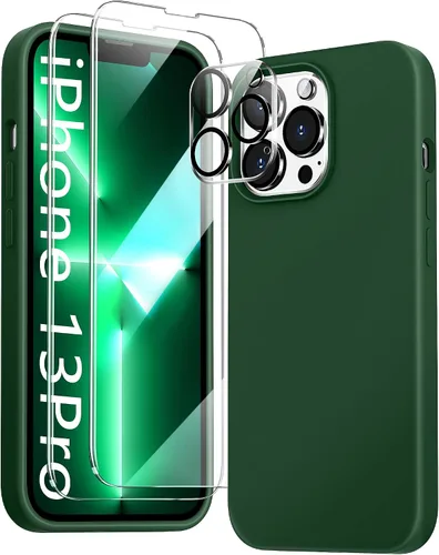 Vista 25 de Funda 5 en 1 para iPhone 12 Pro con protector de pantalla y protector de lente de cámara, funda de silicona líquida para iPhone 12 Pro (verde alpino)