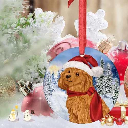 Vista 7 de Adornos de Navidad para perros, adorno de Navidad de caniche de 2021, adorno de caniche, adorno de Papá Noel, perro, árbol de Navidad, adornos