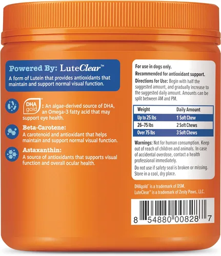 Vista 8 de Zesty Paws Suplemento ocular para perros - Apoyo de la visión con antioxidantes y ácidos grasos Omega 3 - 90 masticables