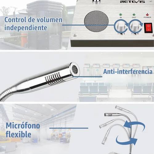 Vista 5 de Retevis RT-9908 3W/3W, sistema de intercomunicación de ventana con contador de bancos antiinterferentes, micrófono de intercomunicación de dos vías