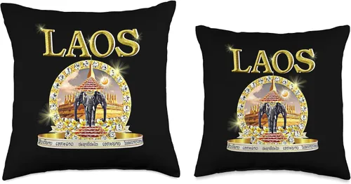 Vista 3 de Three Headed Elephant Laos Tee Central Laotian 3 cabezas elefante Erawan Budista Laos almohada de 16 x 16 pulgadas, multicolor