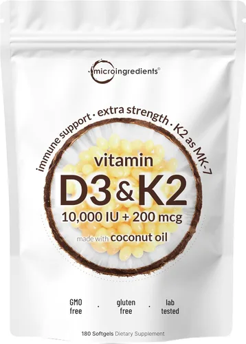 Vista 8 de Micro Ingredients Vitamina D3 10,000 UI + K2 MK-7 200 mcg por porción, 90 cápsulas blandas Suplemento extra fuerte* D3 K2 2 en 1 Cápsulas