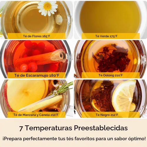 Vista 4 de CUCKOO Hervidor de té eléctrico con infusor, hervidor eléctrico de vidrio con control de múltiples temperaturas, luces LED fáciles de leer, olla