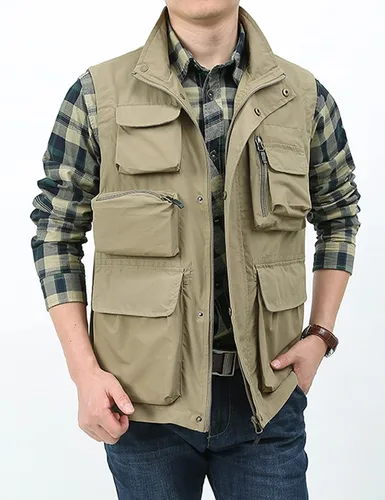 Vista 3 de Gihuo Chaleco utilitario para hombre, versátil, para verano, trabajo, safari, pesca, chaleco de carga con múltiples bolsillos