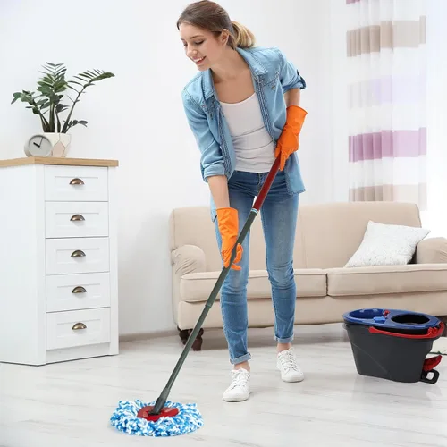 Vista 6 de Paquete de 4 cabezales de repuesto para trapeador giratorio compatible con el sistema RinseClean de 2 tanques, solo repuestos de microfibra (4)