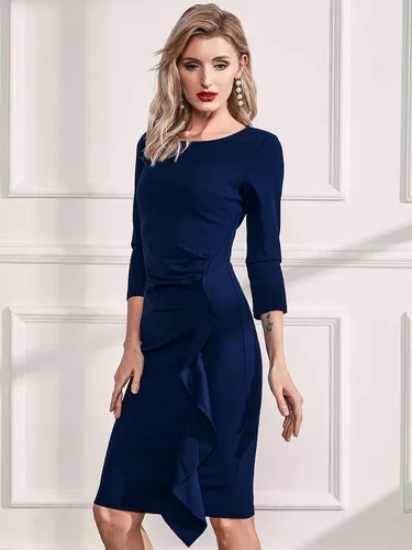 Vista 4 de Miusol Vestido de cóctel de manga 23 con volantes retro para mujer