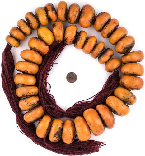 Vista 2 de TheBeadChest - Cuentas de resina marroquí, mandarina, extra grandes, 1.496 pulgadas, color naranja africano, redondo, agujero grande, 38 pulgadas