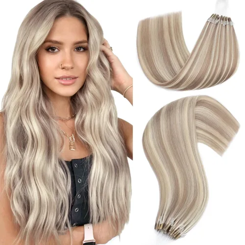 Vista 8 de Hairro Micro Loop - Extensiones de cabello humano microenlaces de microperlas de cabello Remy para mujer, reflejos degradados, fusión fría, micro