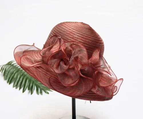 Vista 6 de Sombrero de tocado de organza para mujer, de ala ancha, para boda, fiesta de té