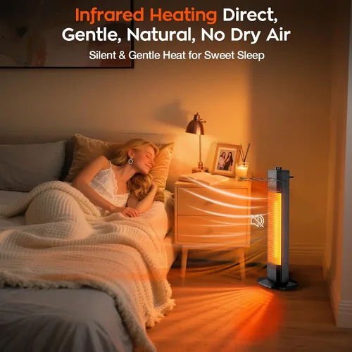 Vista 5 de Calentador eléctrico para patio al aire libre, calentador de torre infrarrojo de 27 pulgadas con calefacción instantánea de 1200 W, impermeable