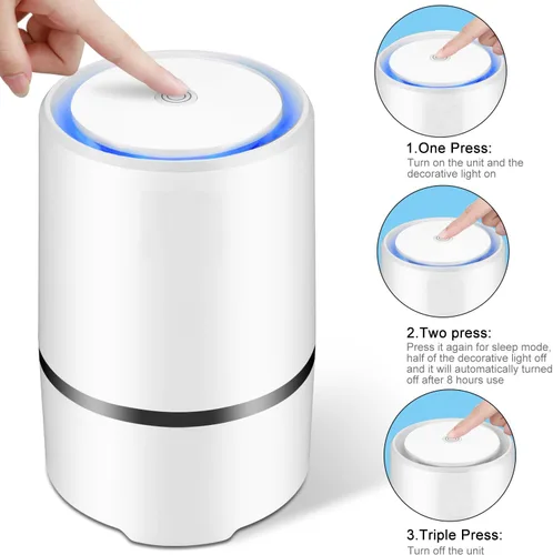 Vista 7 de Purificador de aire pequeño portátil para dormitorio con filtro HEPA, purificadores de aire para el hogar de bajo ruido mejorados (blanco)