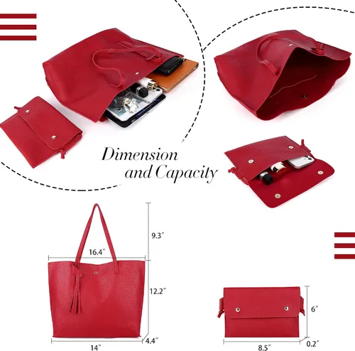 Vista 3 de Bolso de hombro de piel sintética para mujer, bolso de mano con borla de gran capacidad