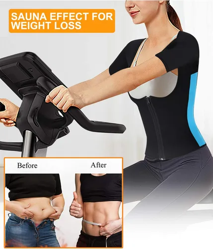 Vista 5 de Gotoly Chaleco de sauna de neopreno para mujer con mangas para gimnasio