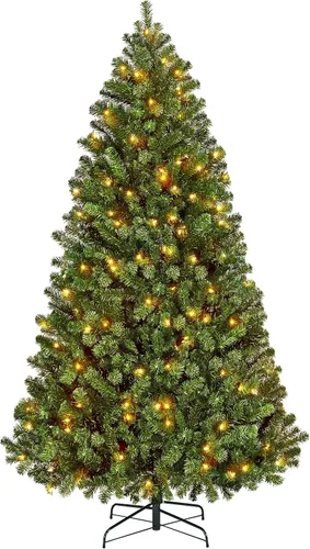 Vista 18 de [Usado] Yaheetech Árbol de Navidad artificial de pino abeto negro con bisagras y luces incorporadas de 4.5 pies para Halloween, árbol de Navidad