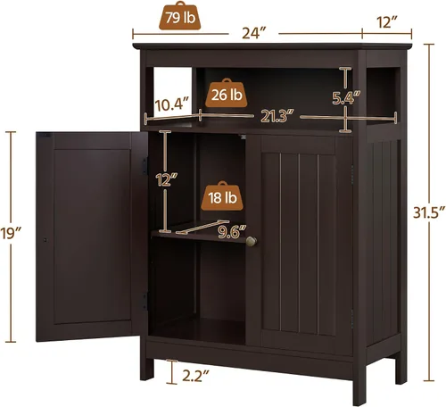 Vista 3 de Topeakmart Armario de madera con puertas duraderas y estantes ajustables, armario interior de madera independiente para baño/sala de estar/pasillo