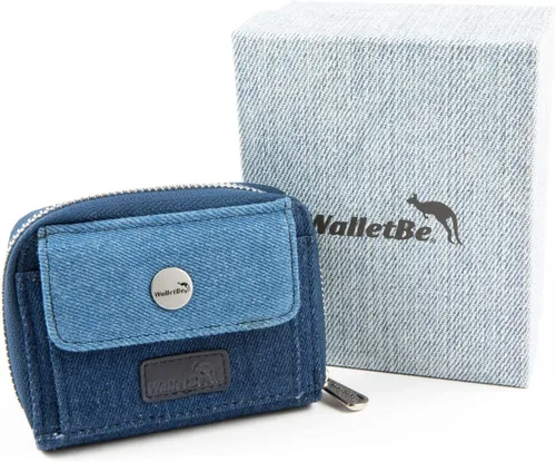 Vista 6 de Cartera de cuero RFID tarjeta de efectivo moneda embrague acordeón para mujer, Mezclilla azul, Denim