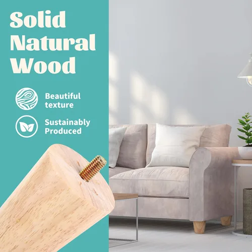 Vista 5 de Juego de 4 patas redondas de madera maciza de 3 pulgadas para muebles, sofá cama, silla de café, escritorio, patas rectas con pernos preperforados