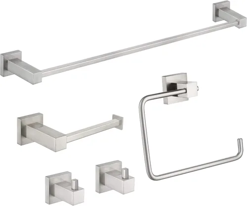 Vista 11 de KIBI Cube - Juego de accesorios de baño de 5 piezas, kit de accesorios de baño para montar en la pared, latón premium, incluye toallero, anillo
