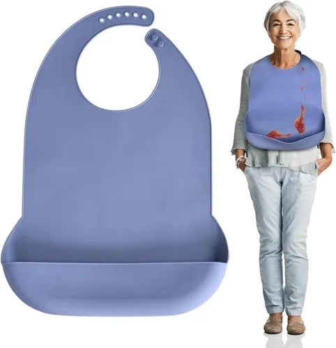 Vista 13 de Baberos para adultos Kinggrand Kitchen para hombres, mujeres, ancianos - Babero de silicona para adultos para comer - Baberos lavables con recogedor