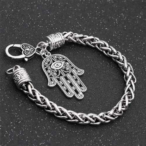 Vista 4 de Qepol Hamsa mano de Fátima pulsera de plata protección contra el mal de ojo tono plateado aleación encanto joyería Lucky Love colgante amistad