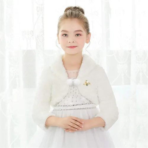 Vista 3 de Bolero de piel sintética de princesa para niñas, vestido de boda