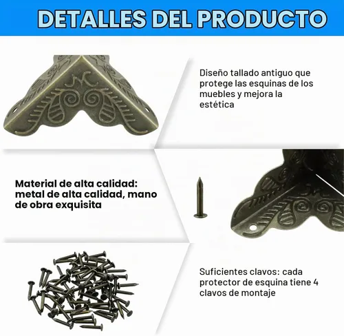Vista 3 de SDTC Tech Paquete de 12 protectores de esquina de muebles de 1 x 1 pulgada, borde triangular de bronce antiguo, protector decorativo de esquina