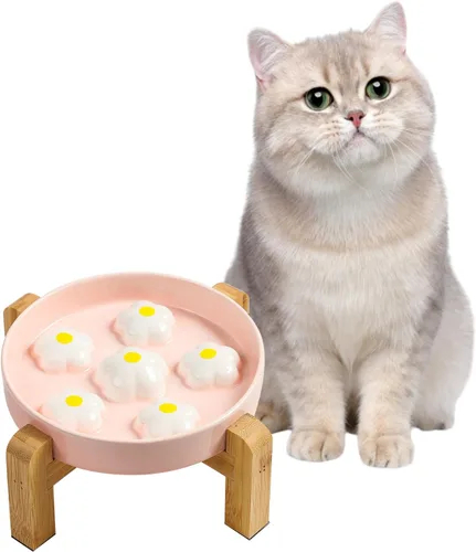 Vista 7 de Cuenco de cerámica para gatos con alimentación lenta, 6.3 pulgadas Naranja