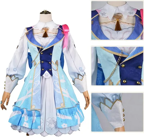 Vista 2 de Kamisato Ayaka - Disfraz de Ayaka para cosplay, disfraz de sirvienta, uniforme de peluca para Halloween