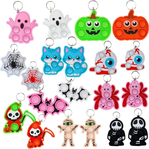 Vista 6 de Paquete de 20 llaveros divertidos y únicos de araña, diseño de arcoíris, juguetes para fiestas de Halloween, juguetes para niños, estudiantes Q-05Q
