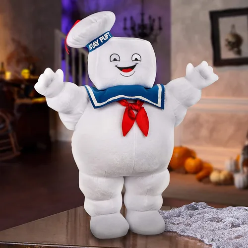 Vista 2 de Gemmy Halloween Greeter Stay Puft OPP Cazafantasmas, blanco