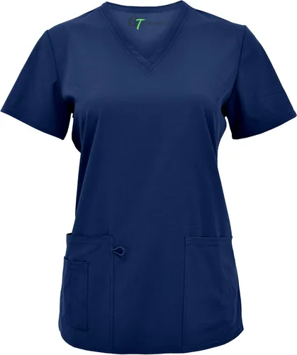 Vista 3 de Green Town Ropa quirúrgica para mujer 4 bolsillos con cuello en V, tela elástica, uniformes de fácil cuidado