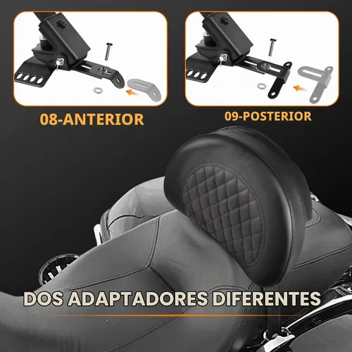 Vista 4 de Respaldo ajustable para conductor de motocicleta con montaje frontal personalizado compatible con modelos Harley Touring Road King Street Glide