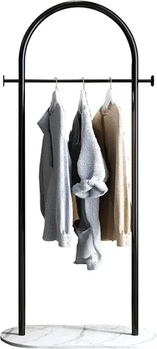 Vista 10 de Perchero independiente con base de mármol, moderno perchero de arco negro para espacios pequeños, perchero de metal resistente, percheros