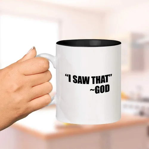 Vista 3 de Black I Saw That God Taza De Cerámica De Color Interior Taza De Café - Negro