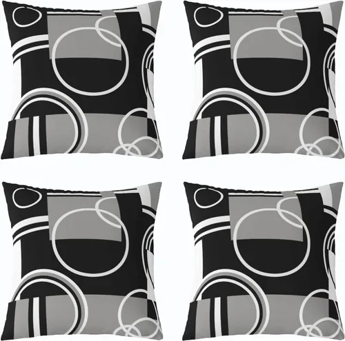 Vista 11 de Juego de 4 fundas de almohada geométricas modernas de turquesa con rayas en gris, negro y azul, cojines decorativos con espirales circulares retro