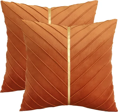Vista 18 de Fundas de Almohada Decorativas de Terciopelo Verde Aguamarina de 16 x 16 pulgadas, Paquete de 2 con Cuero Dorado Decorativo de Navidad, Fundas