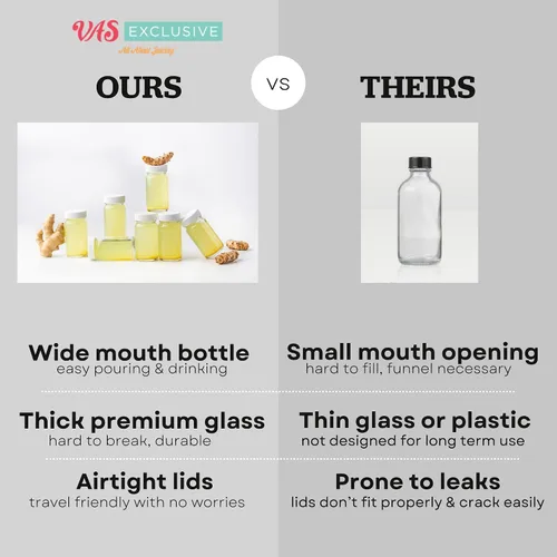 Vista 3 de Botellas de vidrio prémium con tapas, boca ancha, transparente, 2 onzas