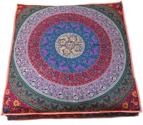 Vista 26 de ICC - Funda de cojín cuadrada grande de algodón con diseño de mandala, funda de almohada hippie, funda de almohada para el suelo con cremallera