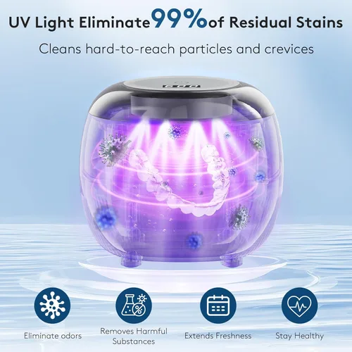 Vista 3 de Máquina Limpiadora Ultrasónica de Retenedores, Cápsula de Limpieza Dental de 48kHz para Protectores Nocturnos, Protectores Bucales, Alineadores