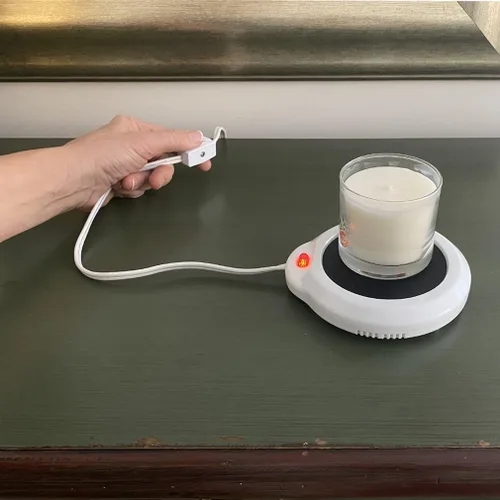 Vista 6 de Evelots Calentador eléctrico de tazas de escritorio, placa de calentamiento de velas, calentador de taza de café, también ideal para té caliente