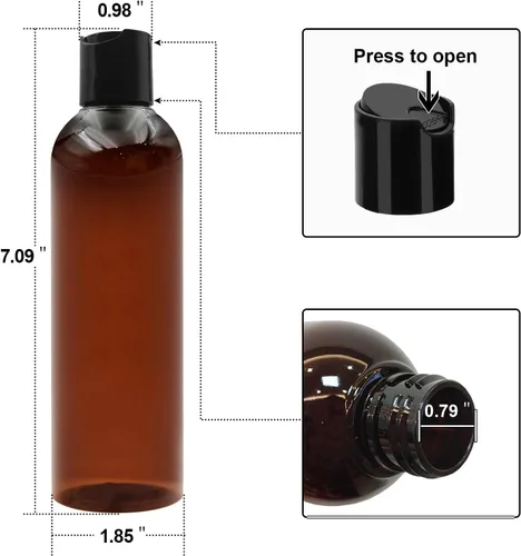 Vista 2 de Paquete de 2 botellas de plástico para champú de 8 onzas con tapas de disco, ámbar UV Protection, Leak Proof, Refillable, Travel Containers for